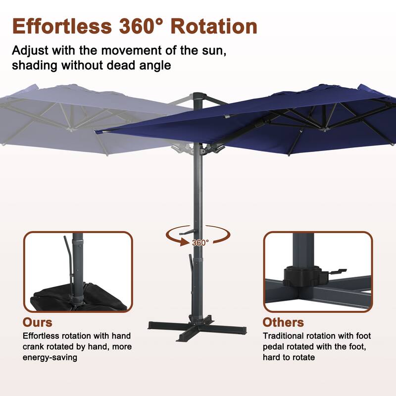 10FT Patio Square Cantilever Market Umbrella with Bluetooth Lights