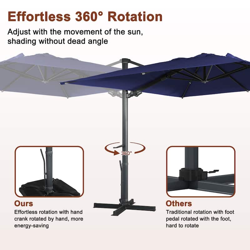 10 x 13ft Patio Cantilever Market Umbrella with Bluetooth Lights