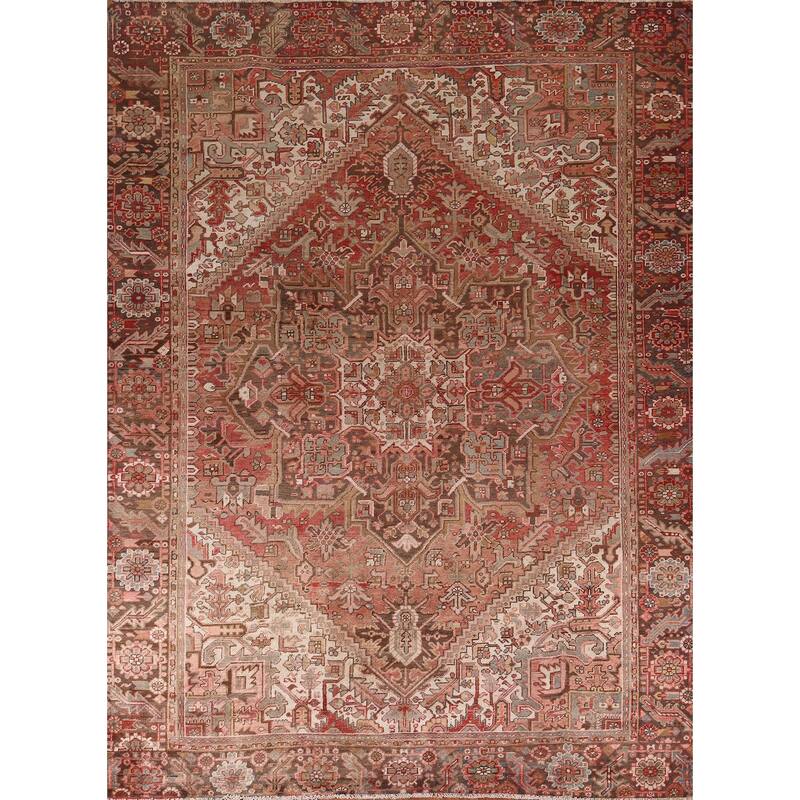 Heriz Persian Antique Area Rug Handmade Orange Wool Carpet - 8'7"x 10'11"