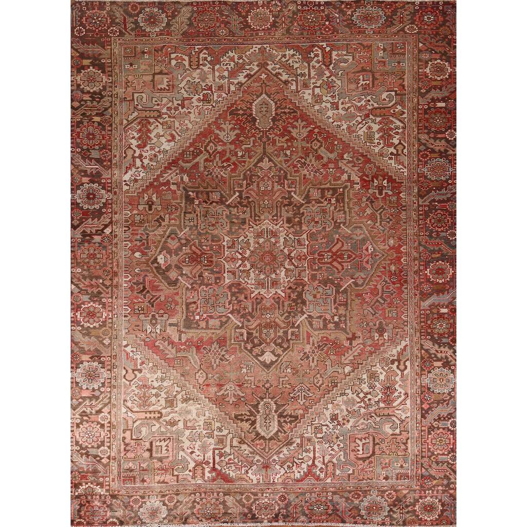 Heriz Persian Antique Area Rug Handmade Orange Wool Carpet - 8'7"x 10'11"