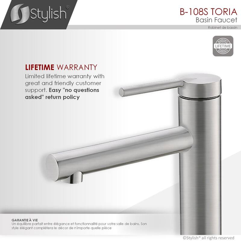 STYLISH Single Handle Modern Bathroom Basin Sink Faucet in Stainless Steel - Faucet Height: 6 3/8" Spout Height: 3 7/8"