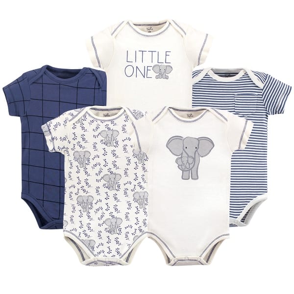 slide 1 of 1, Touched by Nature Baby Boy Organic Cotton Bodysuits 5pk, Elephant Preemie - Elephant