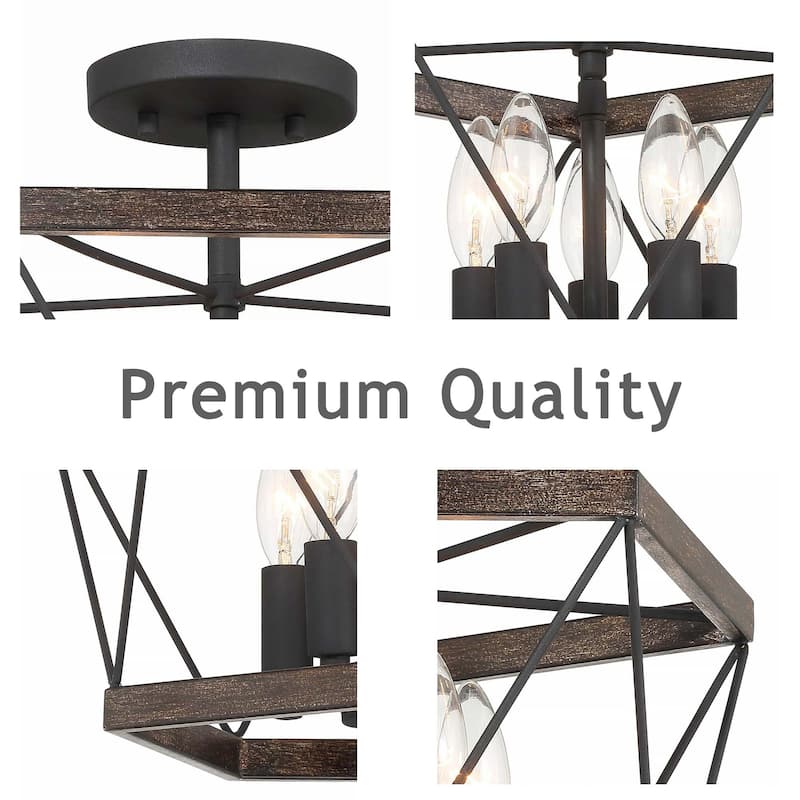 Kiro 5-light Farmhouse Geometric Drum Semi-flush Mount Ceiling Light - 15 inches