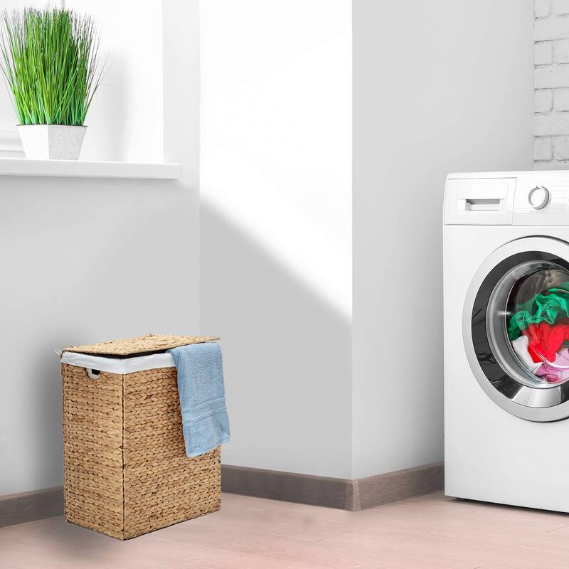 Premium Handwoven Portable Laundry Bin Basket with Carrying Handles, Household Storage Water Hyacinth, Rectangular Hamper