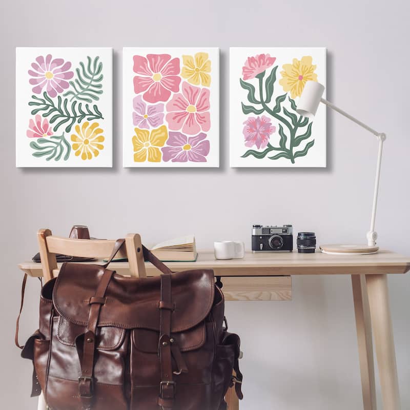 Stupell Minimal Spring Hue Flowers Canvas Wall Art Design By Kim Allen (Set of 3)