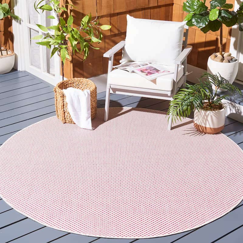 SAFAVIEH Courtyard Begajeta Indoor/Outdoor Waterproof Patio Backyard Rug. - 6'7" Round - Ivory/Pink