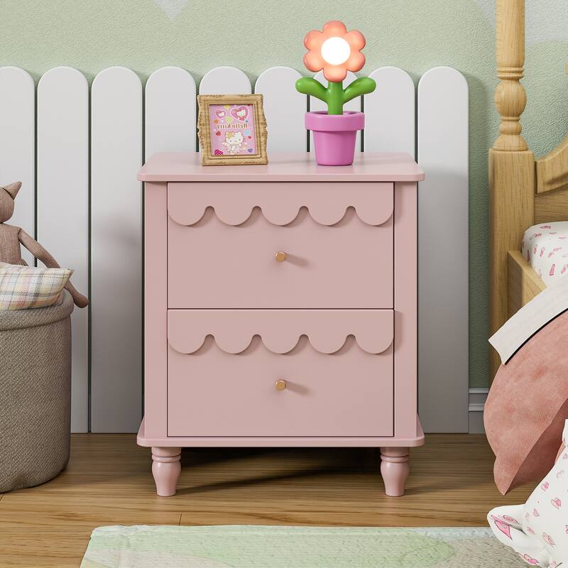 2 Drawers Nightstand Curved Design Cloud Bedside Table - 1PCS-Pink