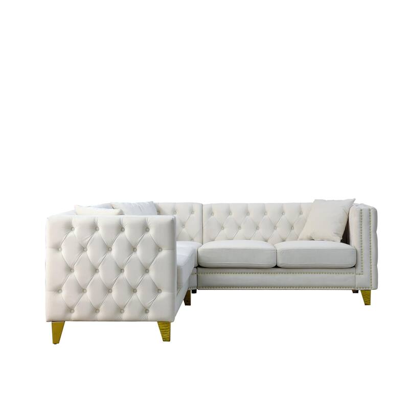 Classic Chesterfield Sofa with Velvet Upholstery, Sturdy Frame, and Copper Nail Decoration