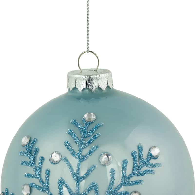 2 Light Blue Glittered JeweLED Snowflake Christmas Ball Ornaments 4"