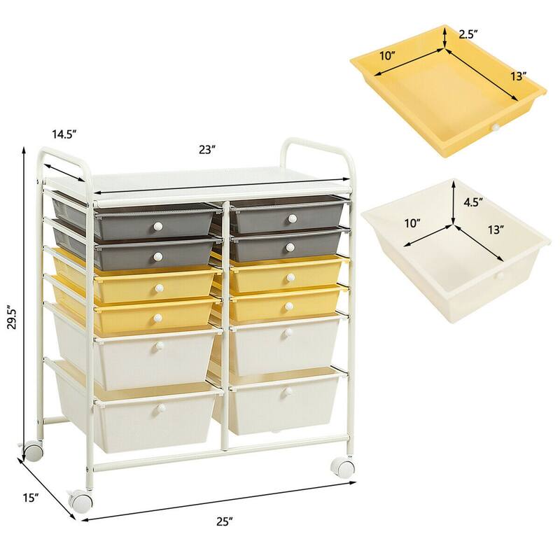 Gymax Office Rolling Cart 12 Storage Drawer Studio Organizer Bins - See Details