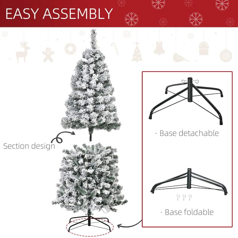 HOMCOM 6FT/7FT/9FT Slim Flocked Christmas Tree with Lights, Skinny Christmas Tree with Stand
