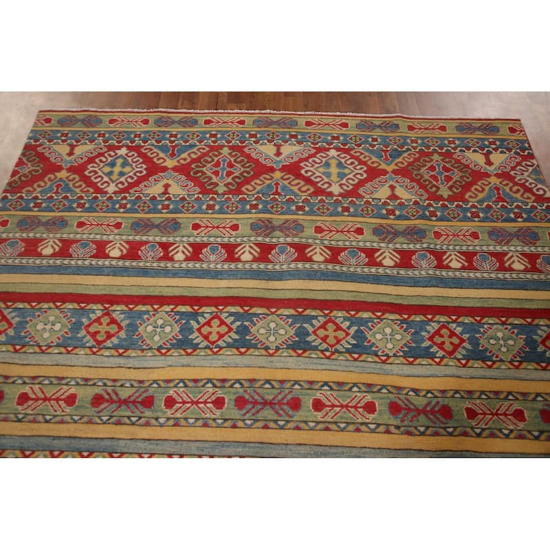 Striped Kazak Oriental Area Rug Handmade Wool Carpet - 6'7" x 9'10"