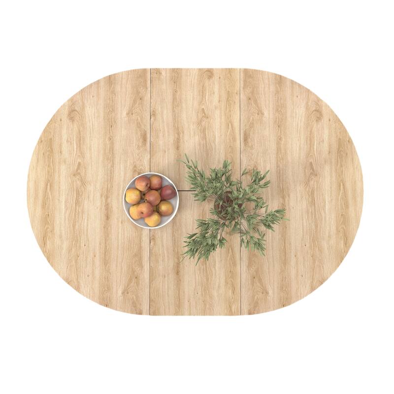 43-59" Expandable Round Dining Table with X-Base, Oak Veneer, Seats 6