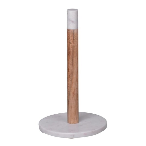 11" White and Brown Nappa Marble Paper Towel Holder - N/A