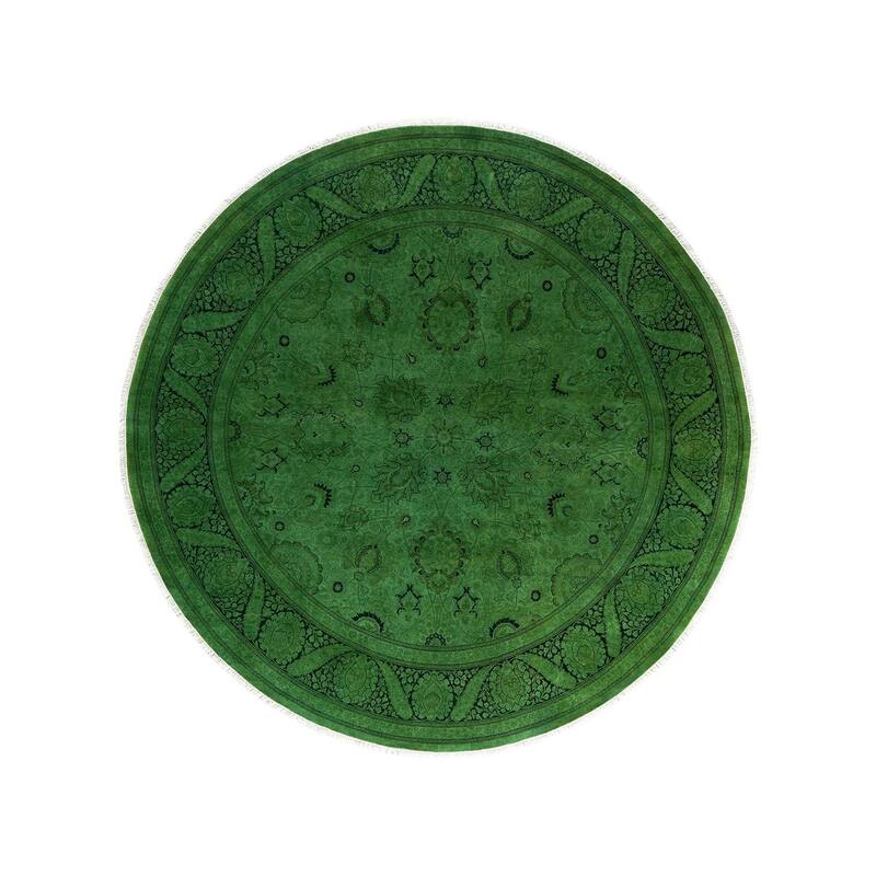 Overdyed, One-of-a-Kind Hand-Knotted Area Rug - Green - 9' 1" x 9' 1"