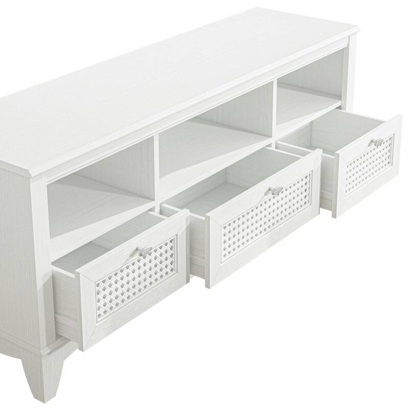 55-inch Rustic Wood TV Stand with Wicker Door Design for TVs up to 65"