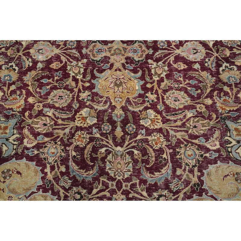 Hand Knotted Oriental 100% Wool Carpet Traditional Floral Red Kashan Area Rug - 12' 9'' X 9' 7''