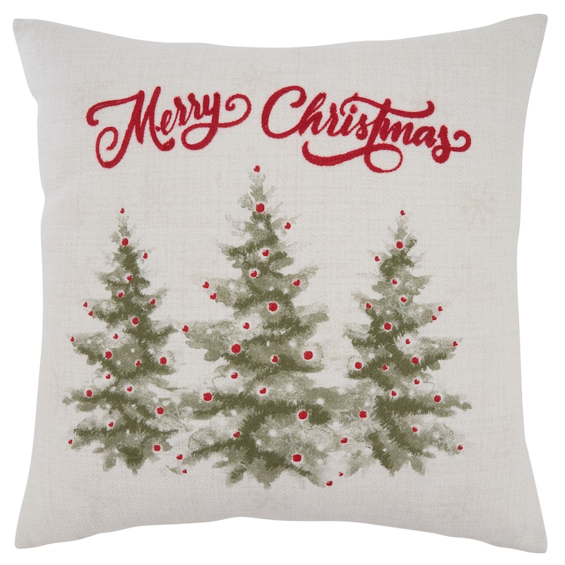 Throw Pillow With Merry Christmas Trees Design