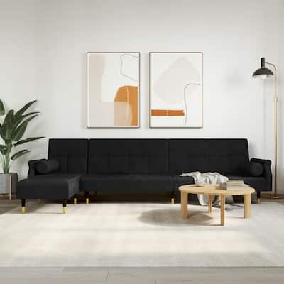 vidaXL L-shaped Sofa Bed Black/Dark Gray 106.7"x55.1"x27.6" Velvet - 106.7" x 55.1" x 27.6"