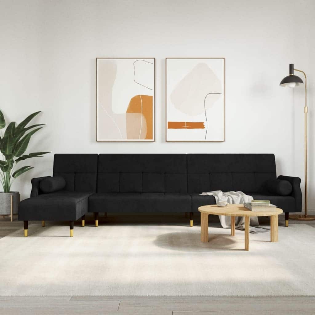 vidaXL L-shaped Sofa Bed Black/Dark Gray 106.7"x55.1"x27.6" Velvet - 106.7" x 55.1" x 27.6"