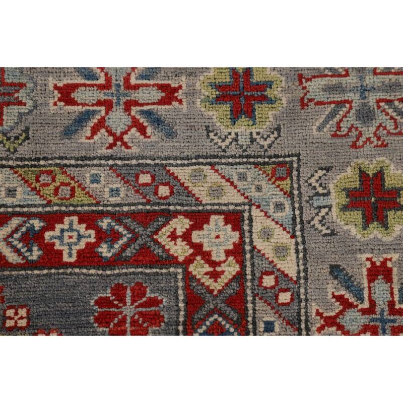 Oriental Geometric Kazak Area Rug Hand-Knotted Wool Carpet - 6'10" x 9'11"