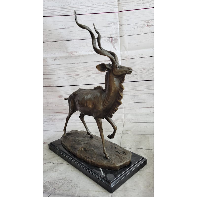 Kudu Antelope Bronze Statue Sculpture Figure On Marble Base Signed Original Art