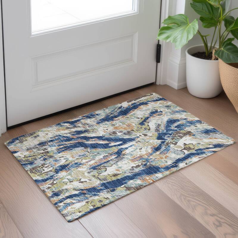 Machine Washable Indoor/ Outdoor Brushstrokes Chantille Rug