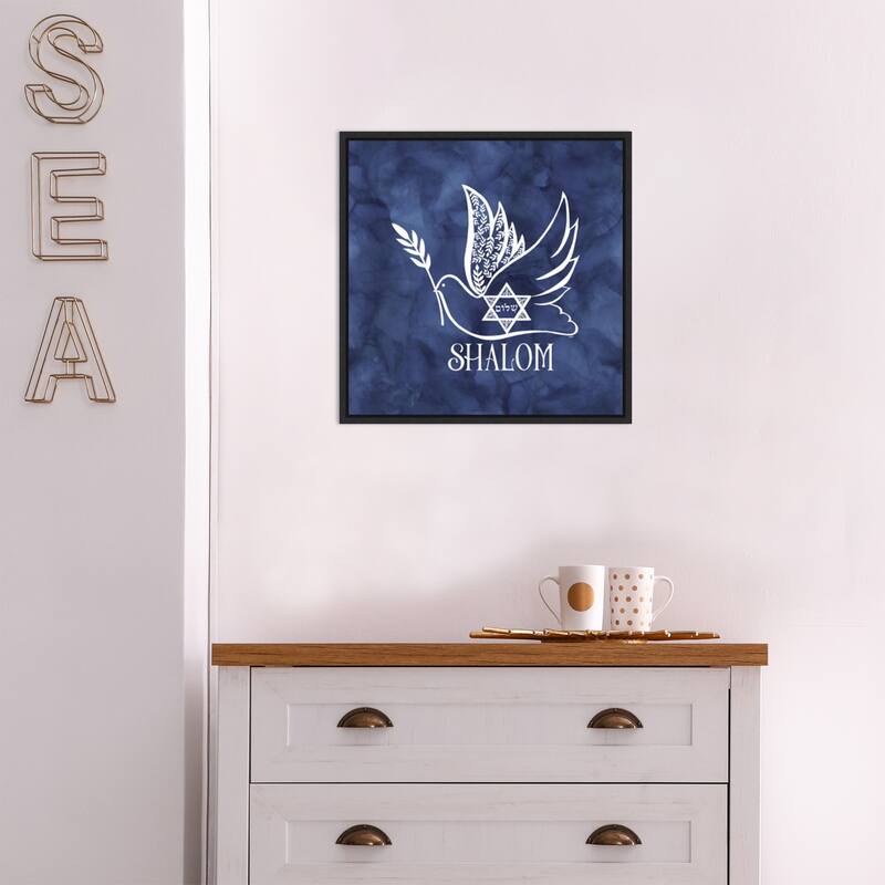 Festival of Lights blue V-Shalom Dove by Tara Reed Canvas Art Framed - Sylvie Black