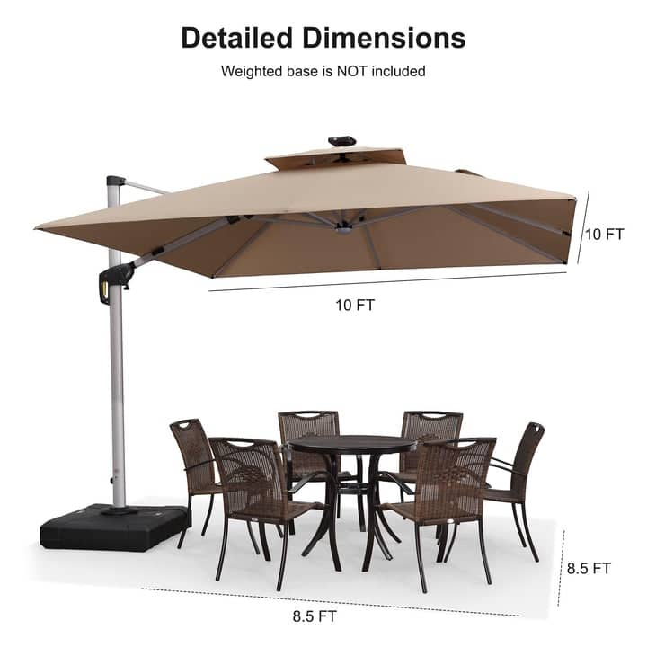 PURPLE LEAF 9/10/11 ft Square 09x12 ft Rectangle Double Top LED Patio Cantilever Umbrella with Base