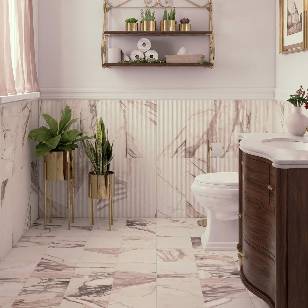 Merola Tile Reve Roseliere Deco Rose 11-3/4" x 23-1/2" Porcelain Wall Tile