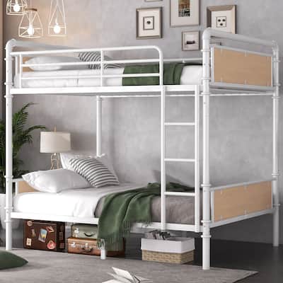 Twin XL over Twin XL Metal Bunk Bed, Industrial Detachable Bunkbeds with Safety Guard Rails