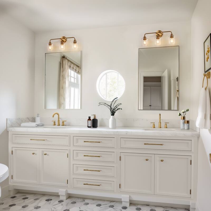 Modern 3-Light Gold Wall Sconces Clear Glass Vanity Light for Bathroom - 22" L x 6.7" W x 10.6" H