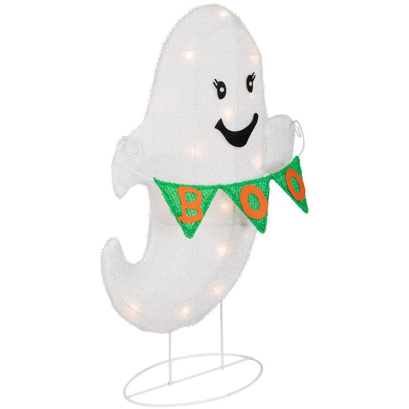 25" Lighted LED Ghost with "Boo" Banner Halloween Yard Decoration