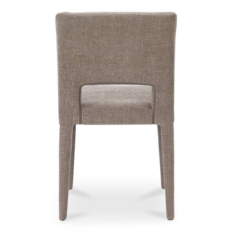NADAAL STUDIOS Varekian Dining Chair, Fully Upholstered, Metal Frame, Rounded Carved Back, Light Brown - Set of 2