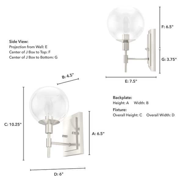 dimension image slide 1 of 2, Hunter Xidane 1 Light Wall Sconce - Entry, Hallway, Bedroom, Bathroom - Contemporary, Mid-Century Modern, Glam - Damp Rated!