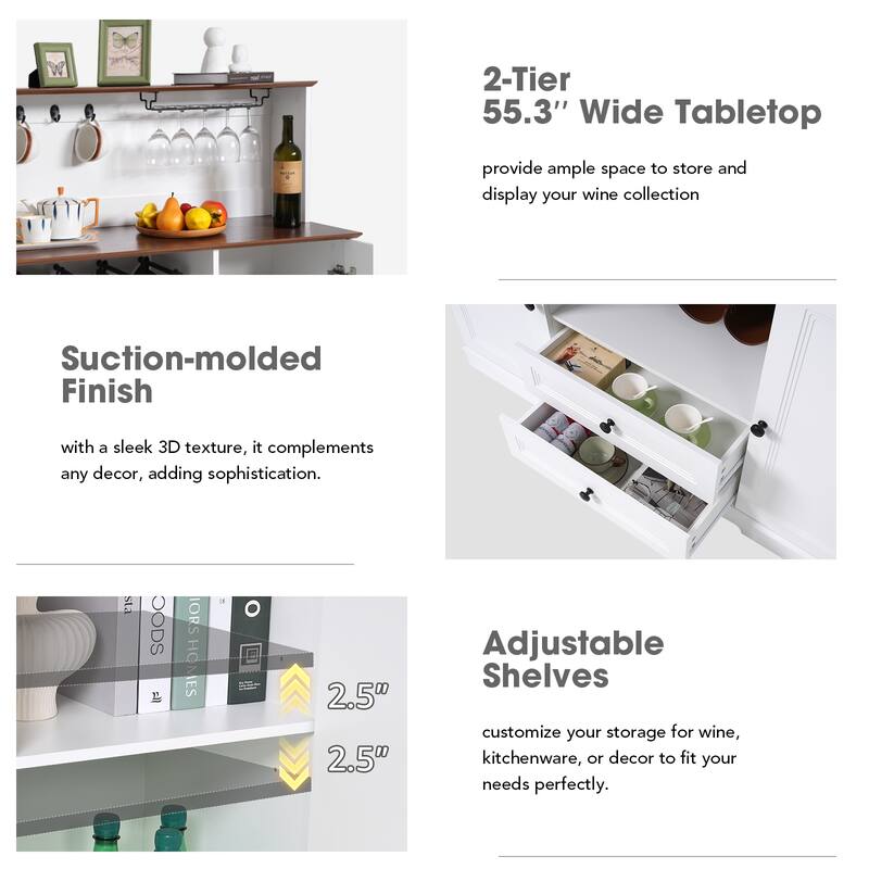 Farmhouse Wine Cabinet with Storage Cabinets