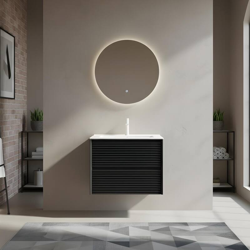 Modern Wall Mounted Bathroom Vanity with Sink - 24 - Black