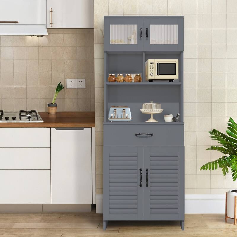 Water-Resistant MDF Bathroom Vanity with Louvered Doors, Tempered Glass Top Cabinet, and Decorative Hardware