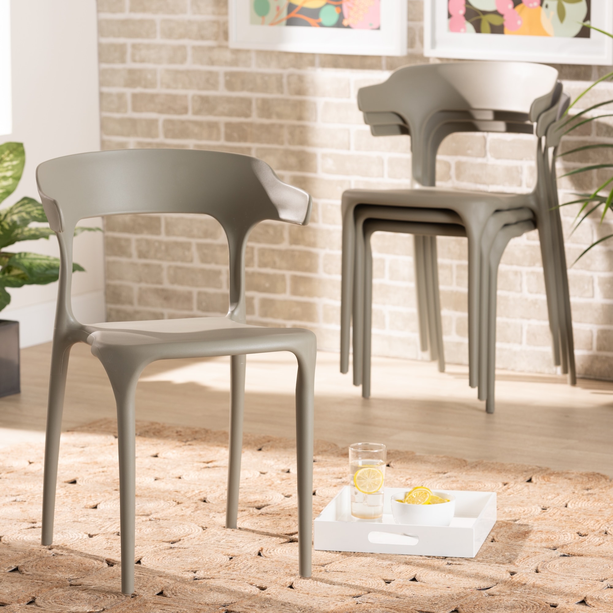 Gould Modern and Transtional Plastic Dining Chair Set 4PC On