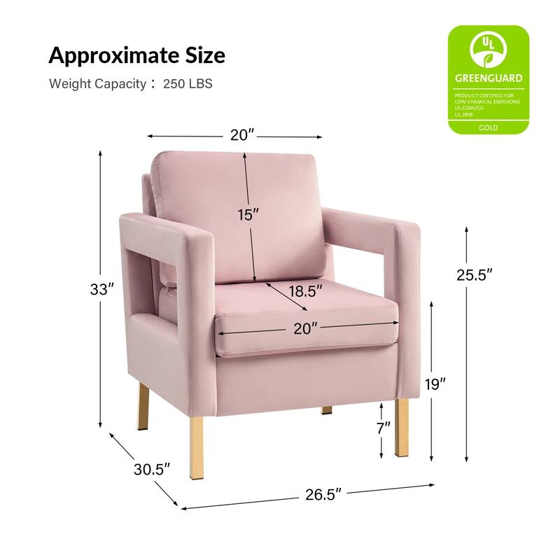 Valentina Comfy Accent Armchair with Golden Metal Legs and Removable Cushions by HULALA HOME