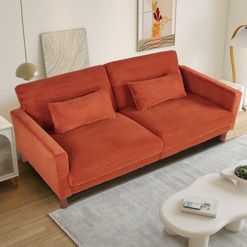 Linen Modern Folding Futon, Reclining Sofa Bed for Apartment, Dorm, Convertible Futons Couch w/Armrests, Cupholders - Orange