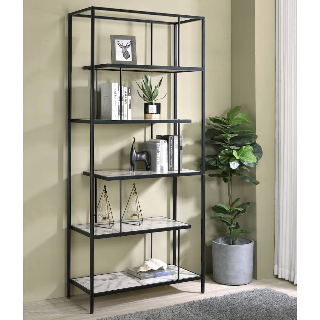Kressly Contemporary 5-Shelf White Metal Bookcase by Furniture of America