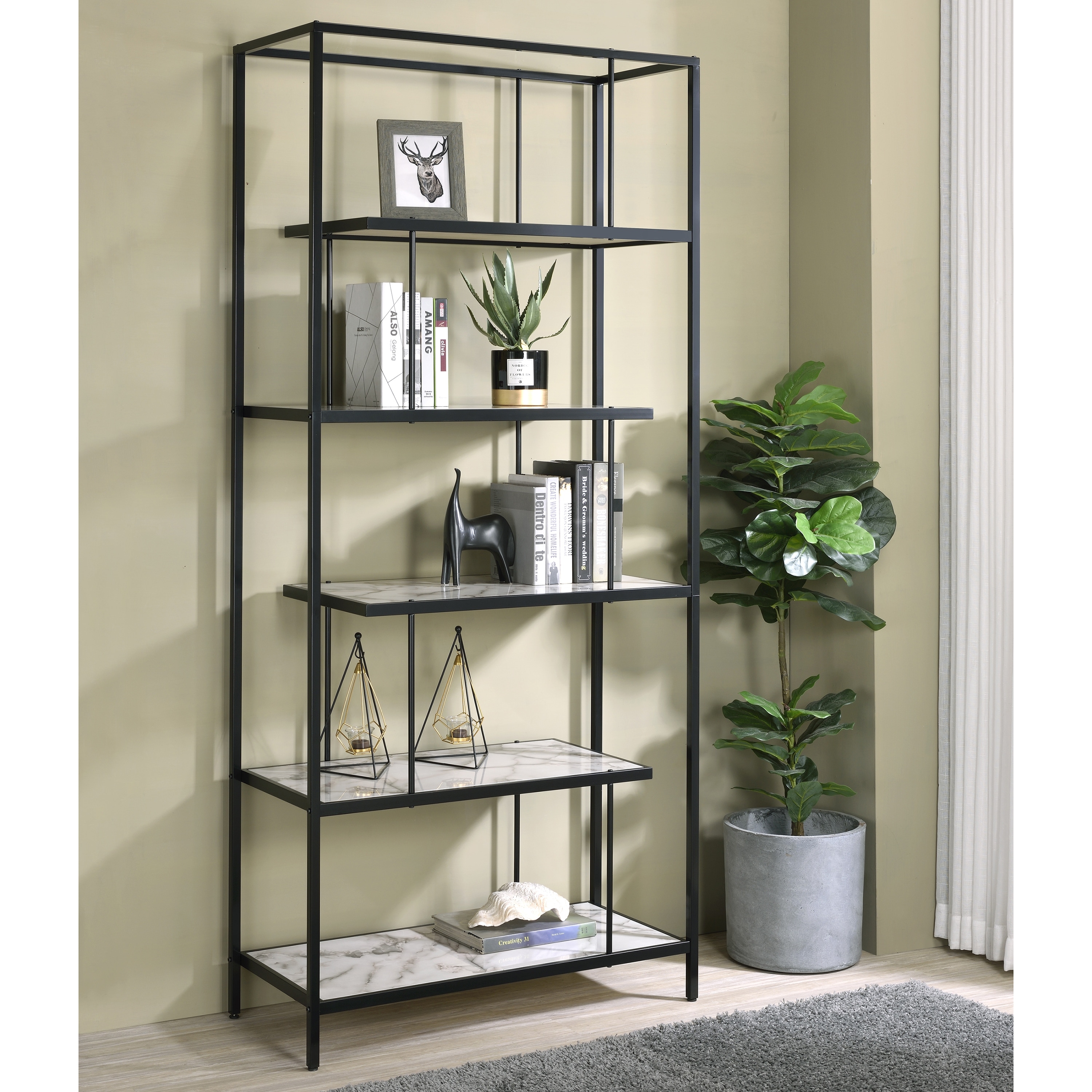 Furniture of America Kressly Contemporary 5-Shelf White Metal Bookcase