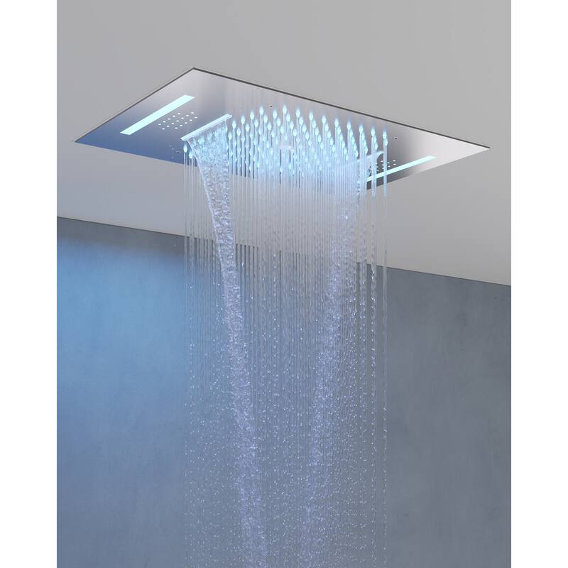 Dual Shower Heads System with 3 Spray Modes 22"*15" Ceiling and 6" Wall Mount Body Jets Handheld Spray LED Music