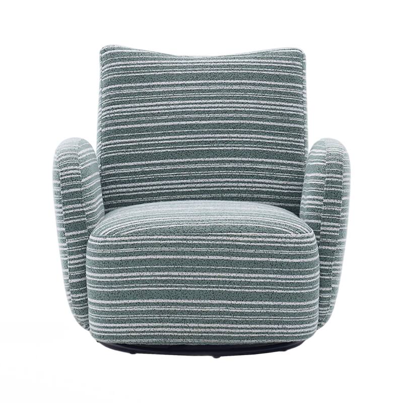Modern Style 360° Swivel Leisure Chair Fabric Striped Armrest Swivel Chair and metal bracket, suitable for living room, balcony