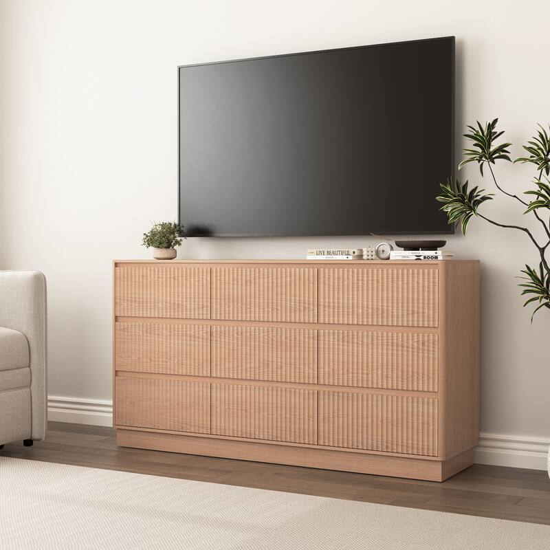 Large Floor Chest of Drawers 9 Drawer Dresser for Bedroom, Freestanding Storage Cabinet Side Table TV Stand