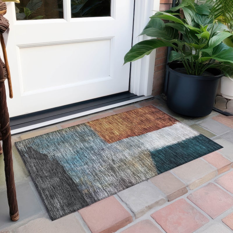 Machine Washable Indoor/ Outdoor Abstract Contemporary Chantille Rug