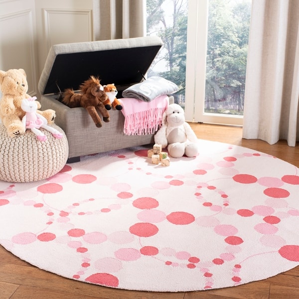 slide 1 of 13, SAFAVIEH Kids Ganimete Cotton Rug 6' x 6' Round - Ivory/Pink