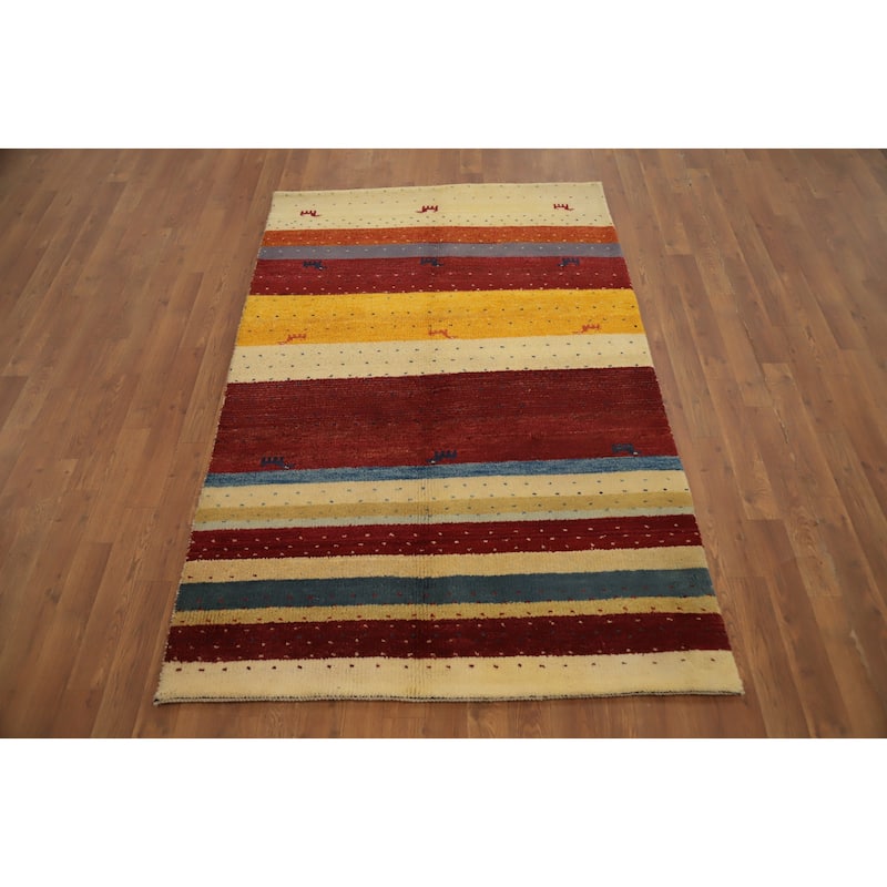 Hand Knotted Oriental 100% Wool Carpet Tribal Animal Pictorial Multi-Colored Gabbeh Area Rug - 5' 11'' X 3' 10''