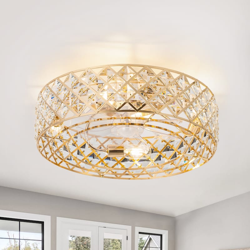 19-in Gold/ Satin Nickel Low Profile Ceiling Fan with Remote Control(7-blade) - Gold